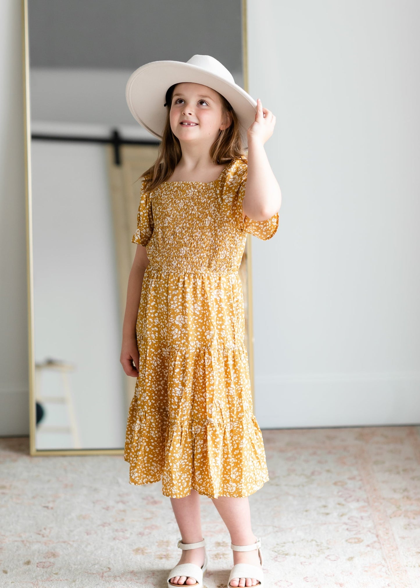 Girls Mustard Smocked Dress With Bell Sleeves Girls Hayden