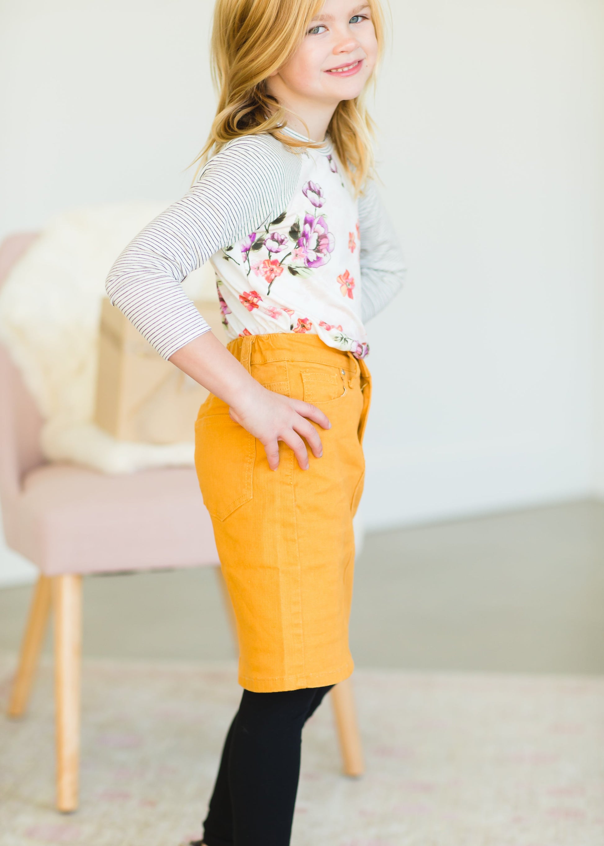 Girls Mustard Stretch Waist Denim Skirt - FINAL SALE Skirts