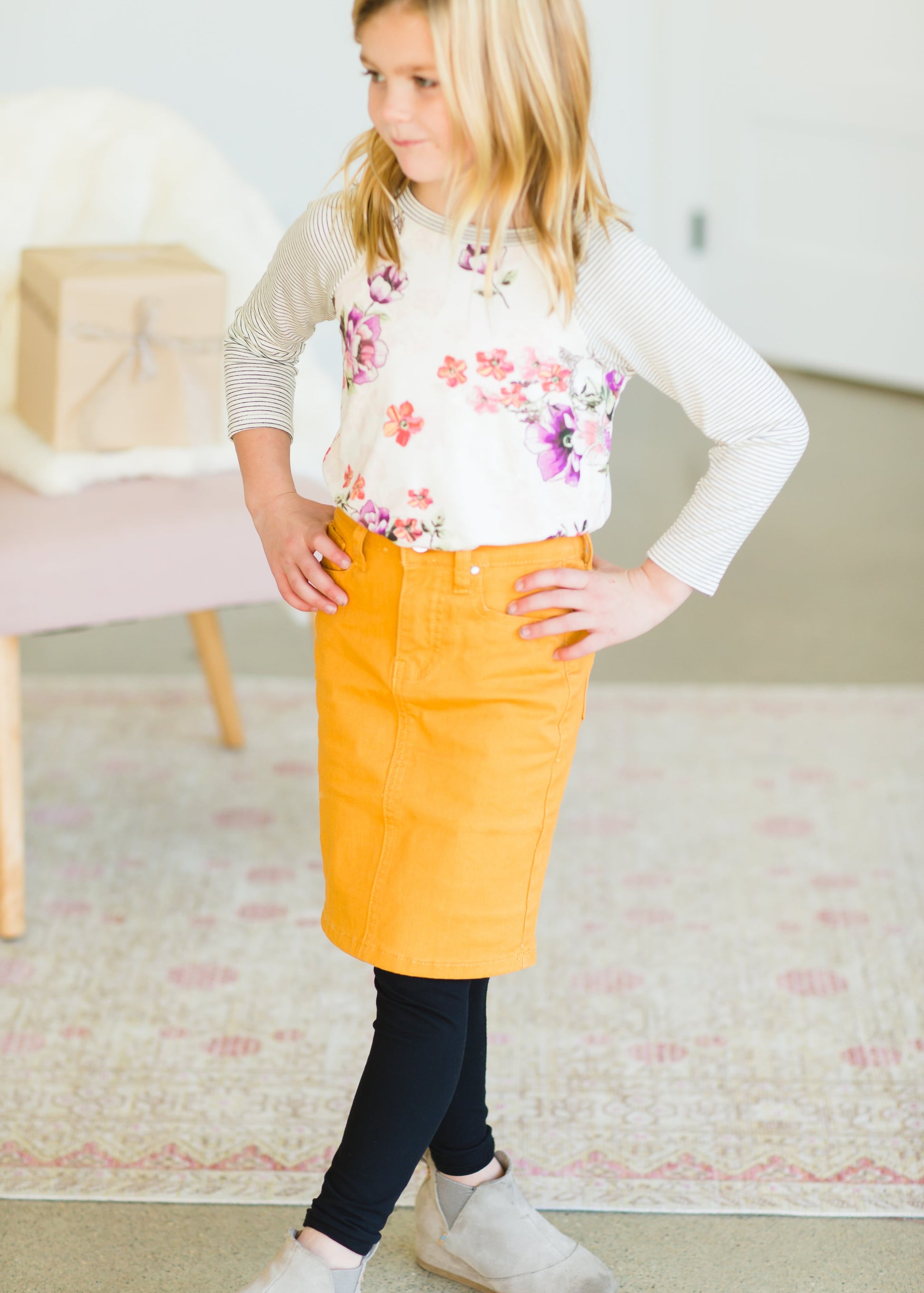 Girls Mustard Stretch Waist Denim Skirt - FINAL SALE Skirts