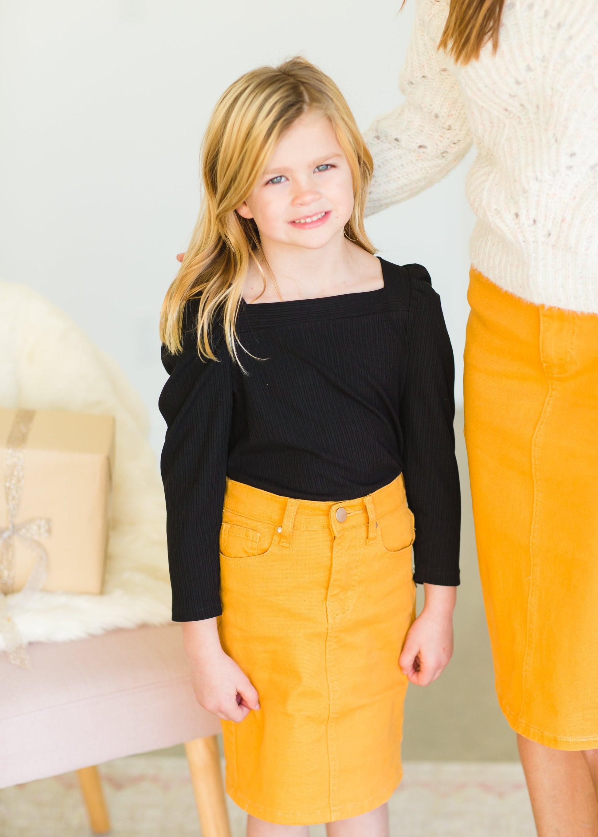 Girls Mustard Stretch Waist Denim Skirt - FINAL SALE Skirts