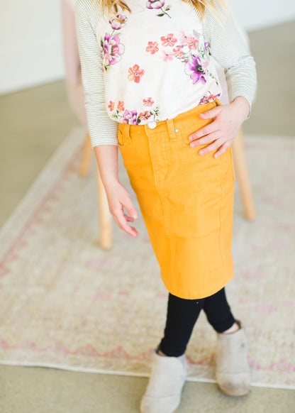 Girls Mustard Stretch Waist Denim Skirt - FINAL SALE Skirts