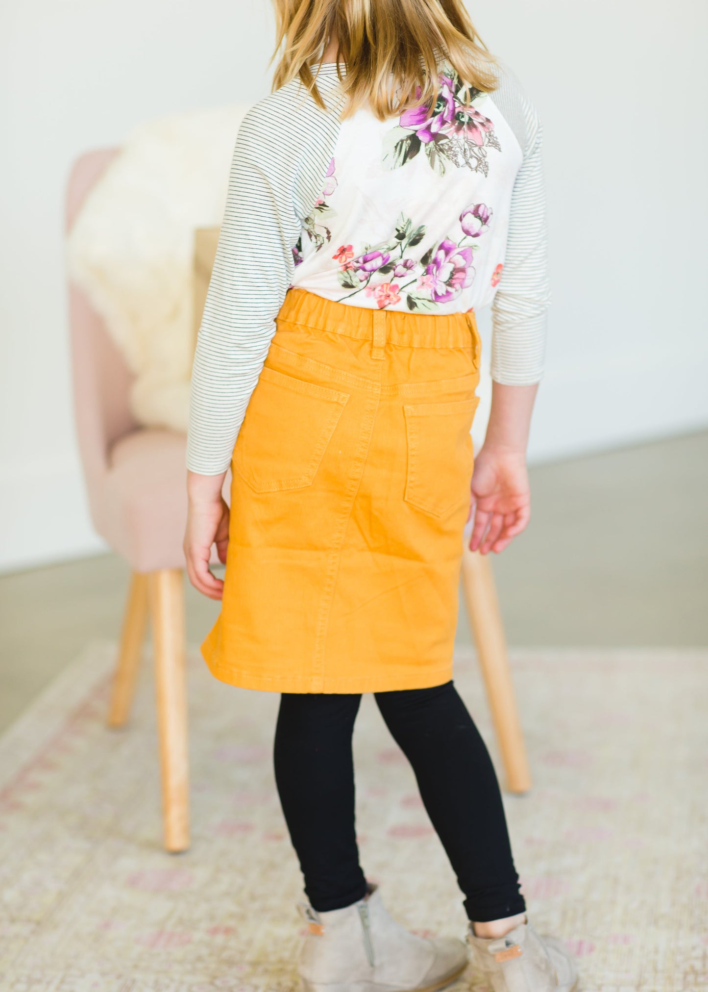 Girls Mustard Stretch Waist Denim Skirt - FINAL SALE Skirts