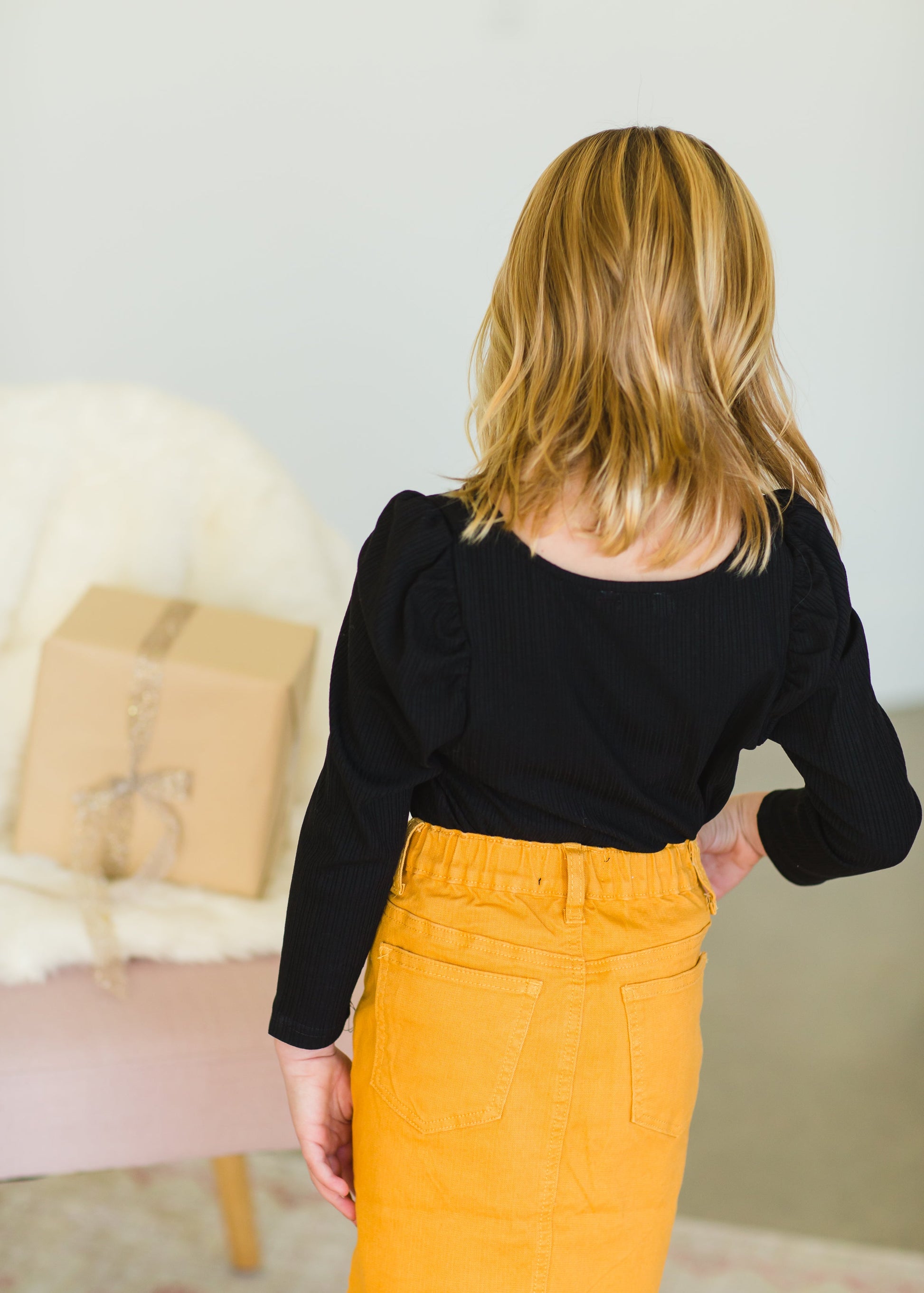 Girls Mustard Stretch Waist Denim Skirt - FINAL SALE Skirts