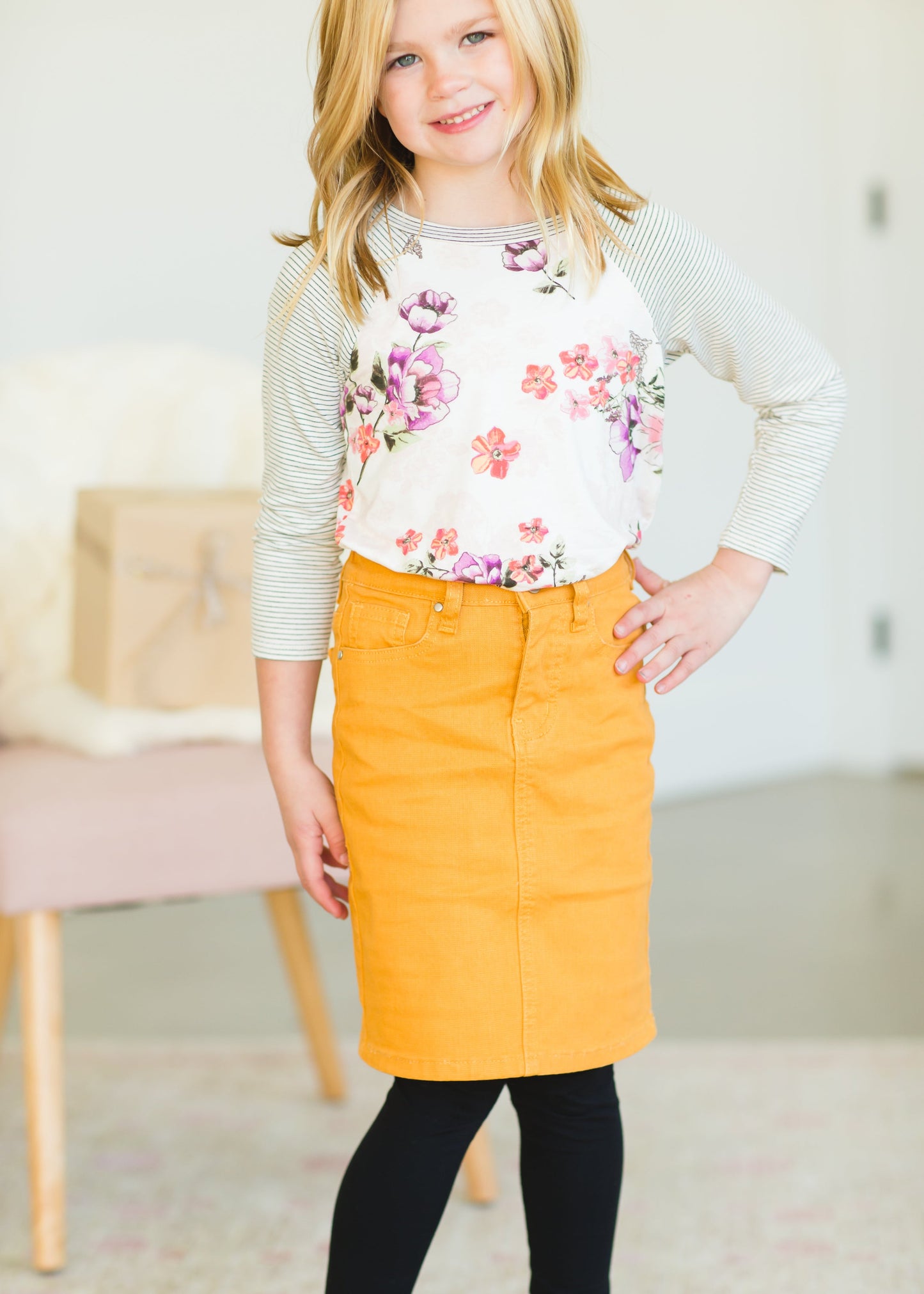 Girls Mustard Stretch Waist Denim Skirt - FINAL SALE Skirts