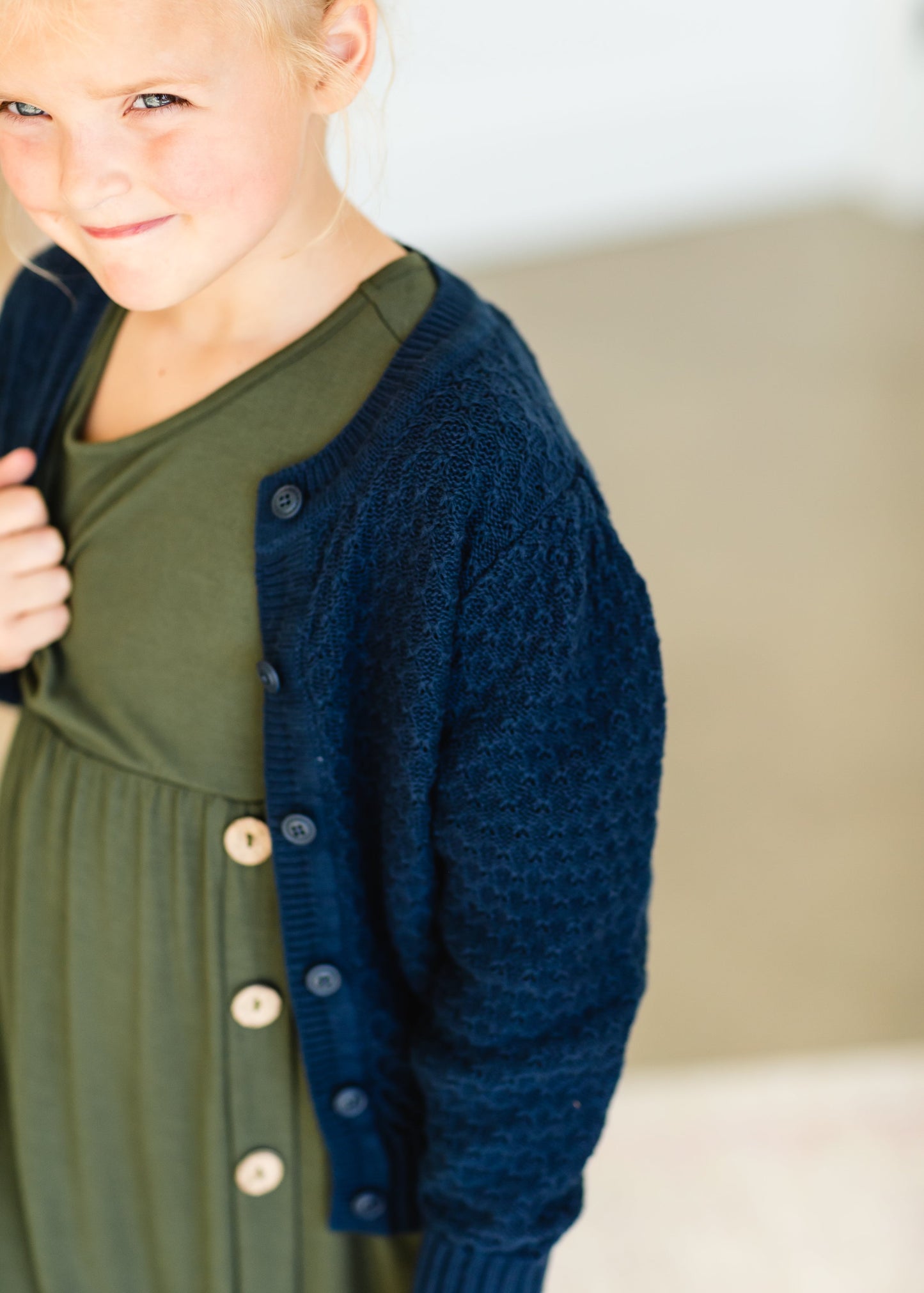 Girls Navy Knitted Cardigan - FINAL SALE Tops