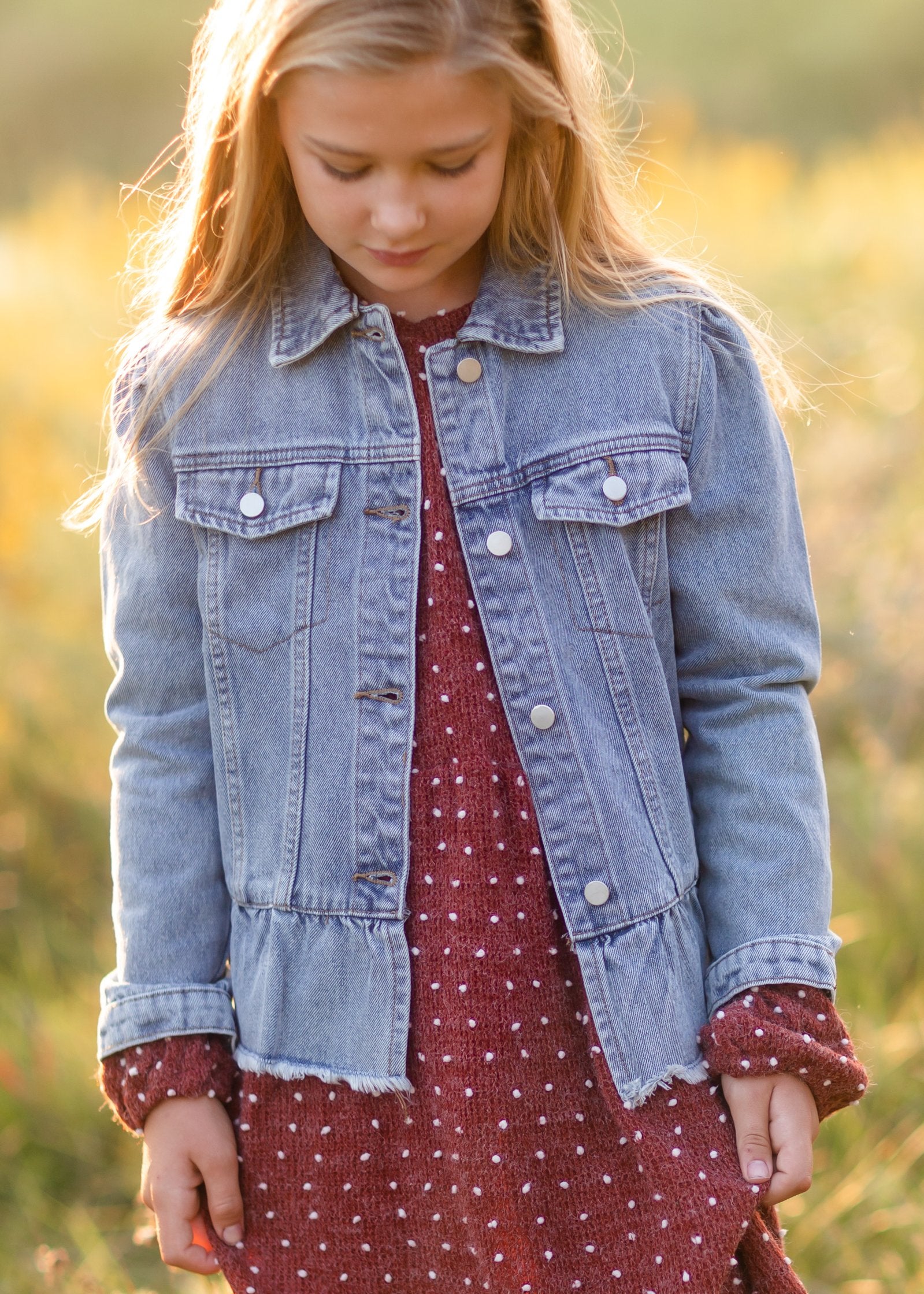 Girls Peplum Ruffle Denim Jacket Girls Hayden Los Angeles