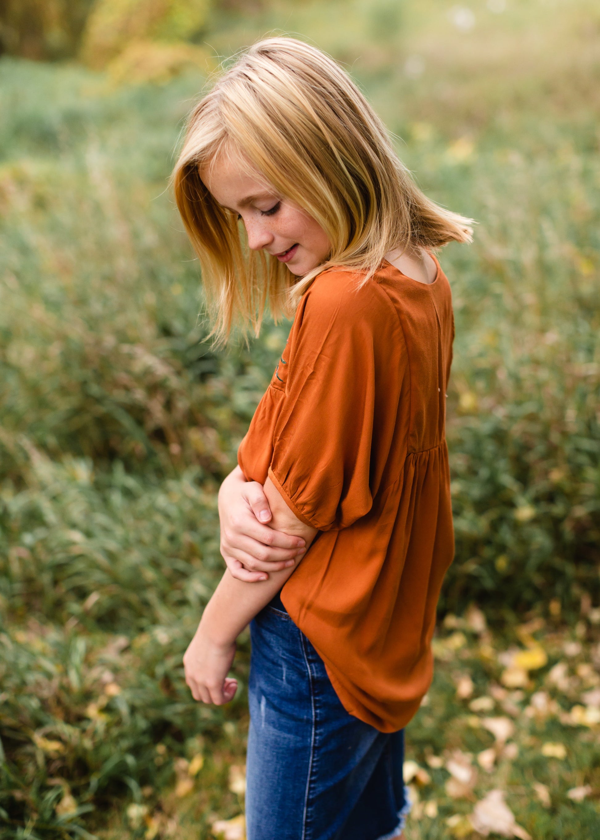 Girls Rust Floral Embroidered Top - FINAL SALE Shirt