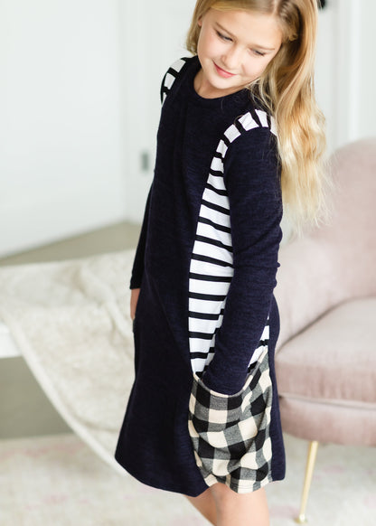 Girls Striped + Gingham Sweater Dress - FINAL SALE Girls