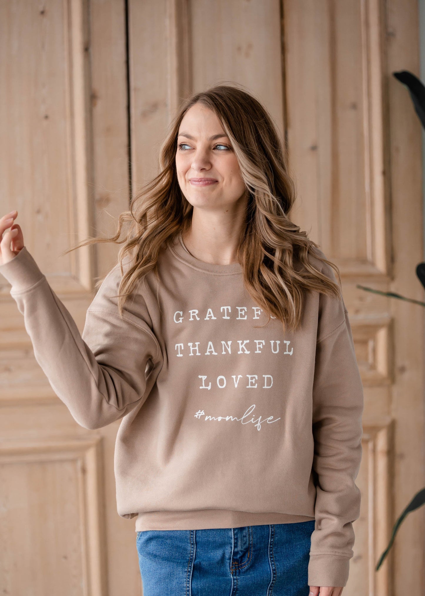 Grateful Thankful & Loved Crew Neck Sweatshirt Shirt Oat Collective