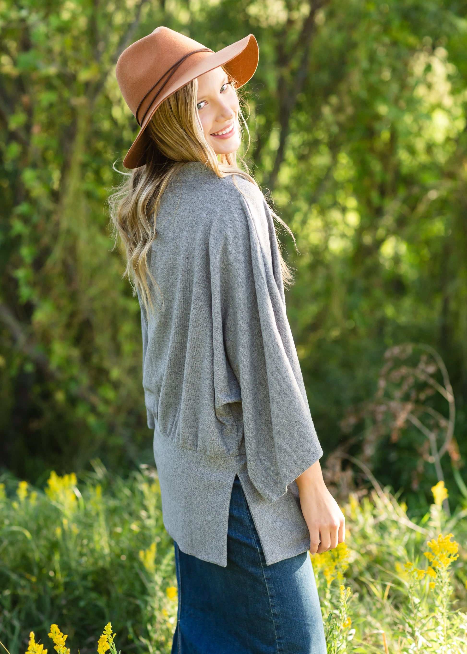 Gray Brushed Cotton Kimono Sleeve Cardigan - FINAL SALE Tops