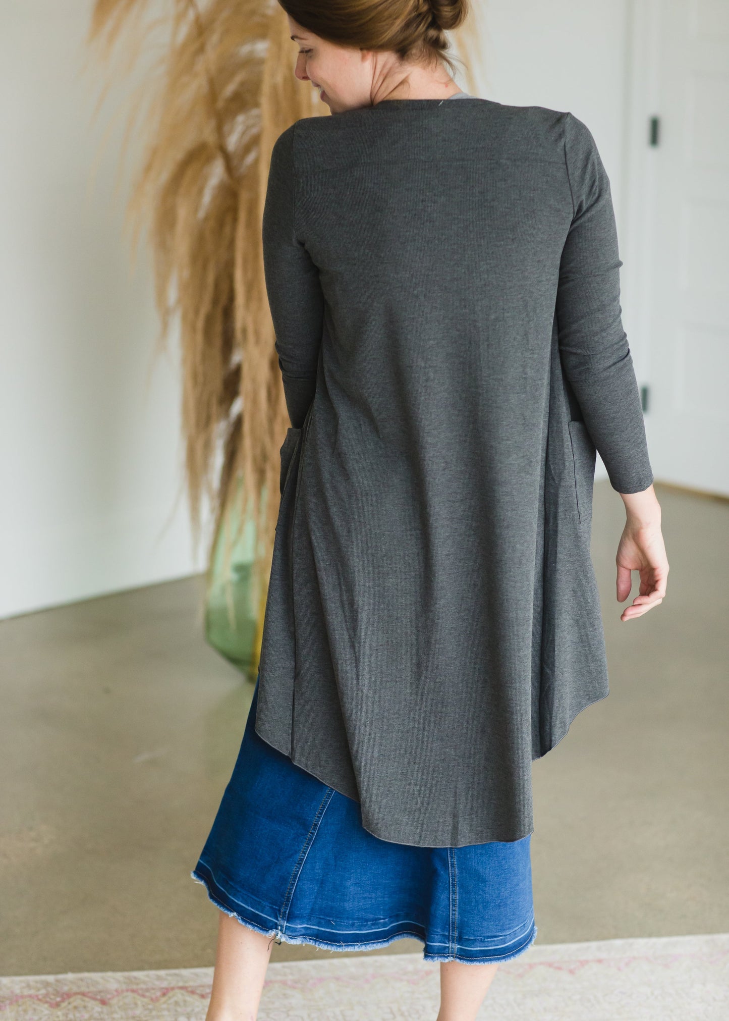 Gray Button Front Long Cardigan - FINAL SALE Tops