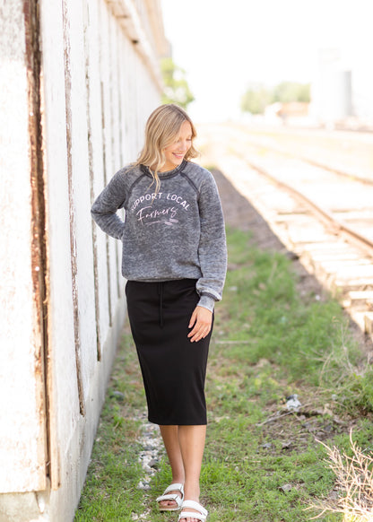 Gray Crewneck Support Your Local Farmers Sweatshirt Tops