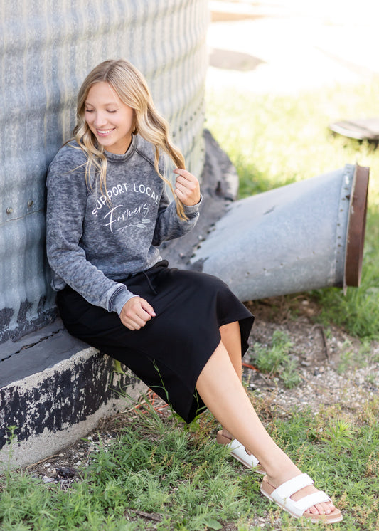 Gray Crewneck Support Your Local Farmers Sweatshirt Tops