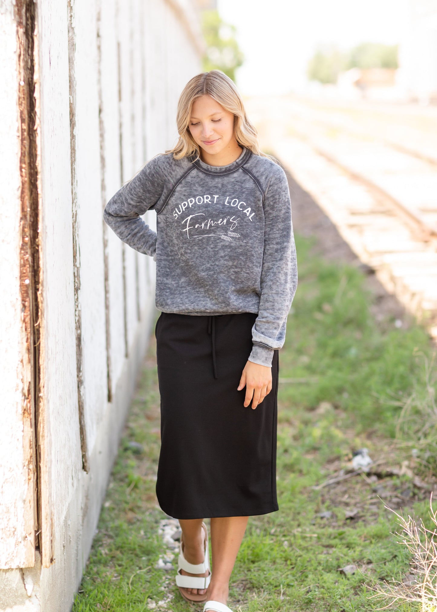 Gray Crewneck Support Your Local Farmers Sweatshirt Tops