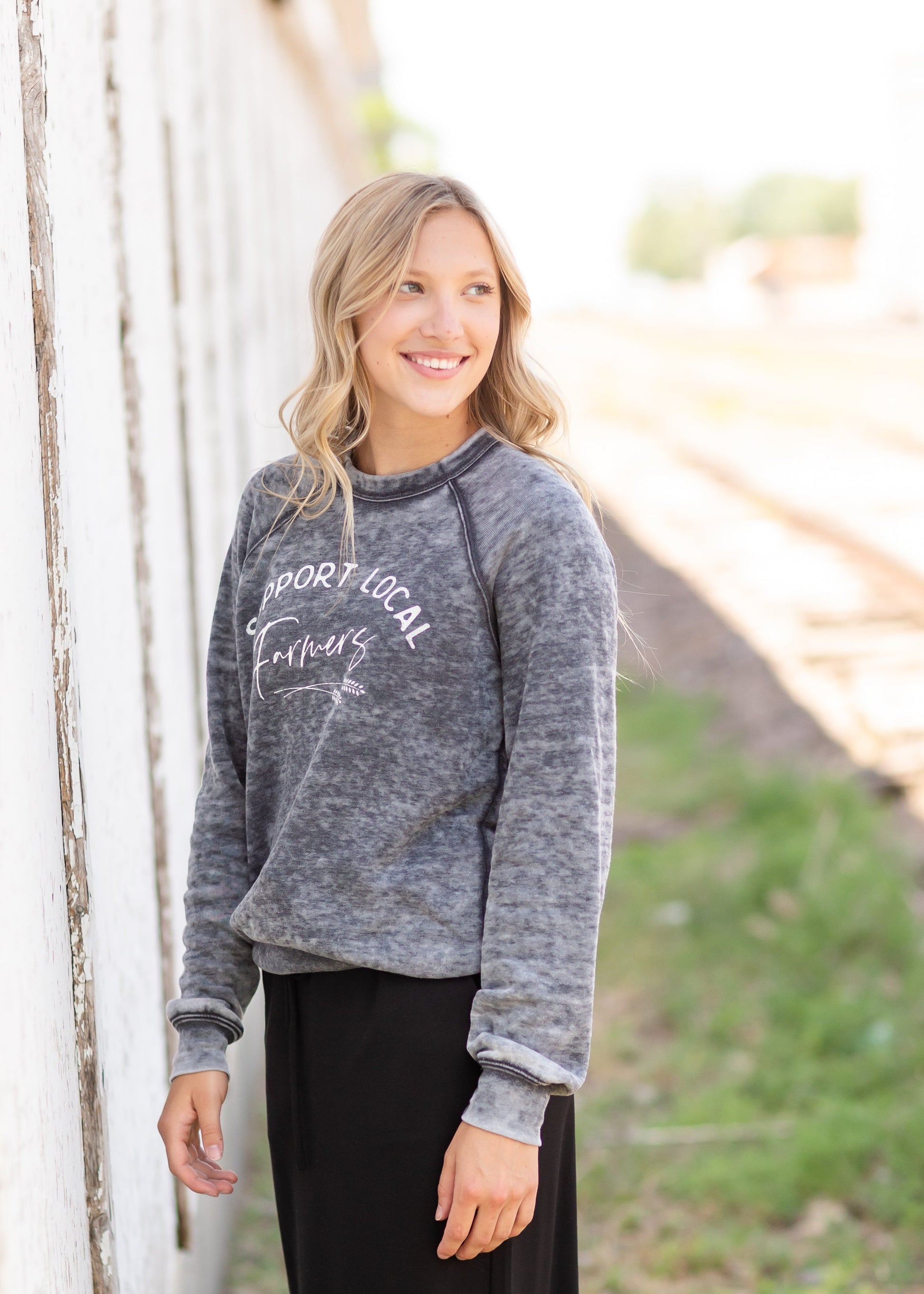 Gray Crewneck Support Your Local Farmers Sweatshirt Tops