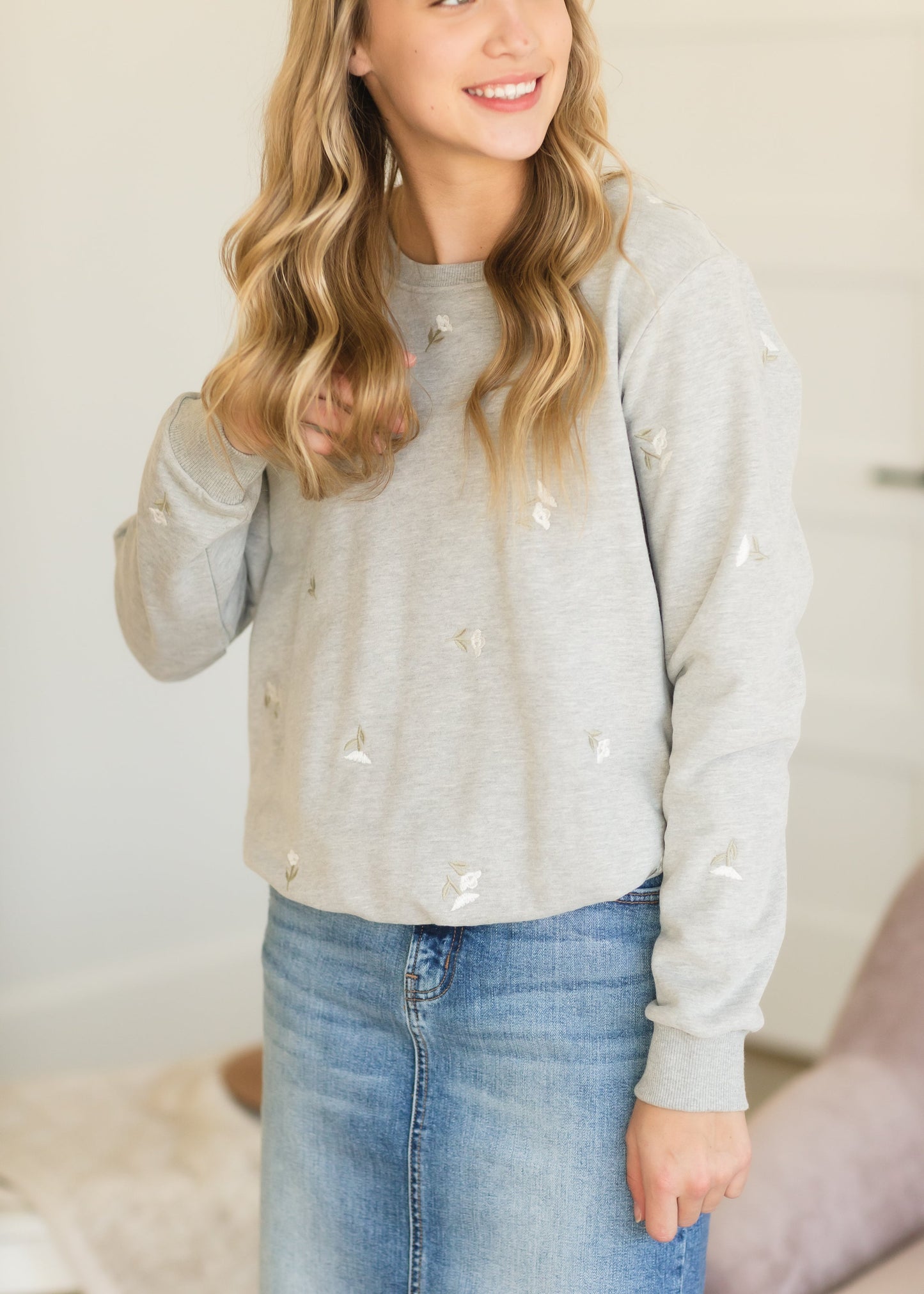 Gray Dainty Floral Sweatshirt - FINAL SALE Shirt