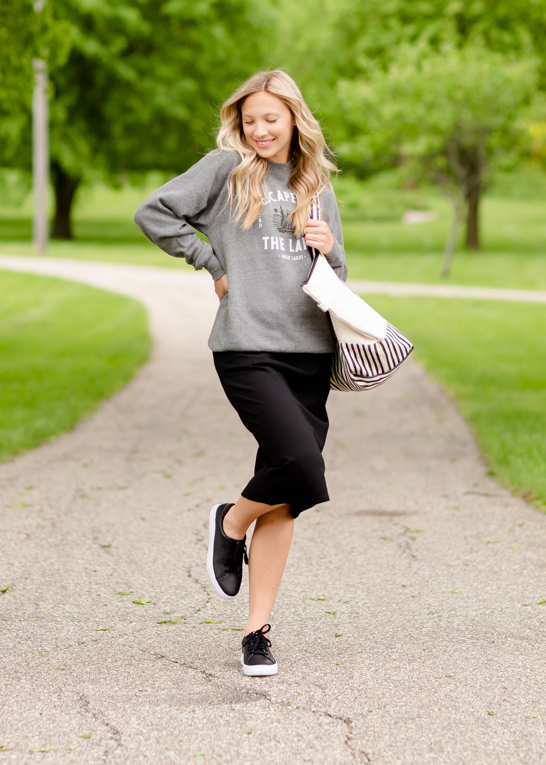 Gray Escape to the Lake Crewneck Sweatshirt Tops