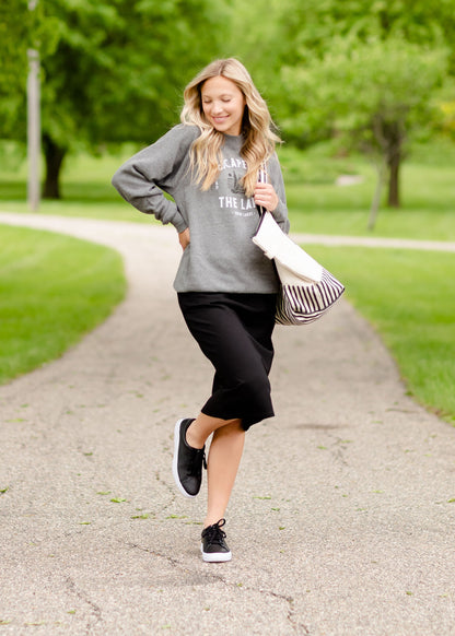 Gray Escape to the Lake Crewneck Sweatshirt Tops