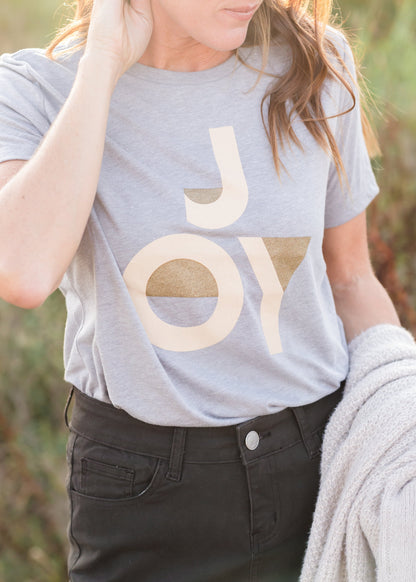 Gray + Gold Joy Graphic Tee - FINAL SALE Tops