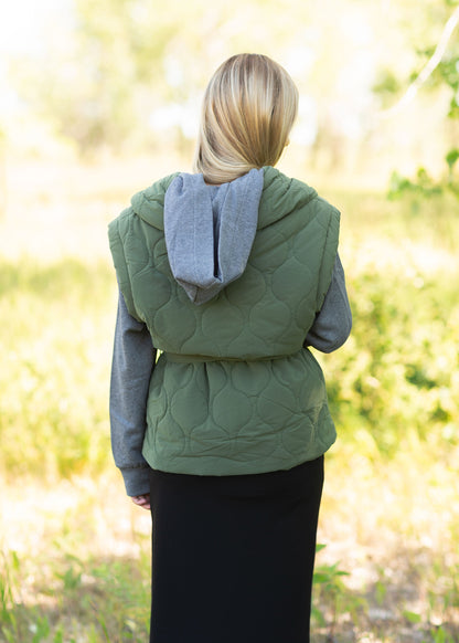 Gray + Olive Belted Jacket Tops