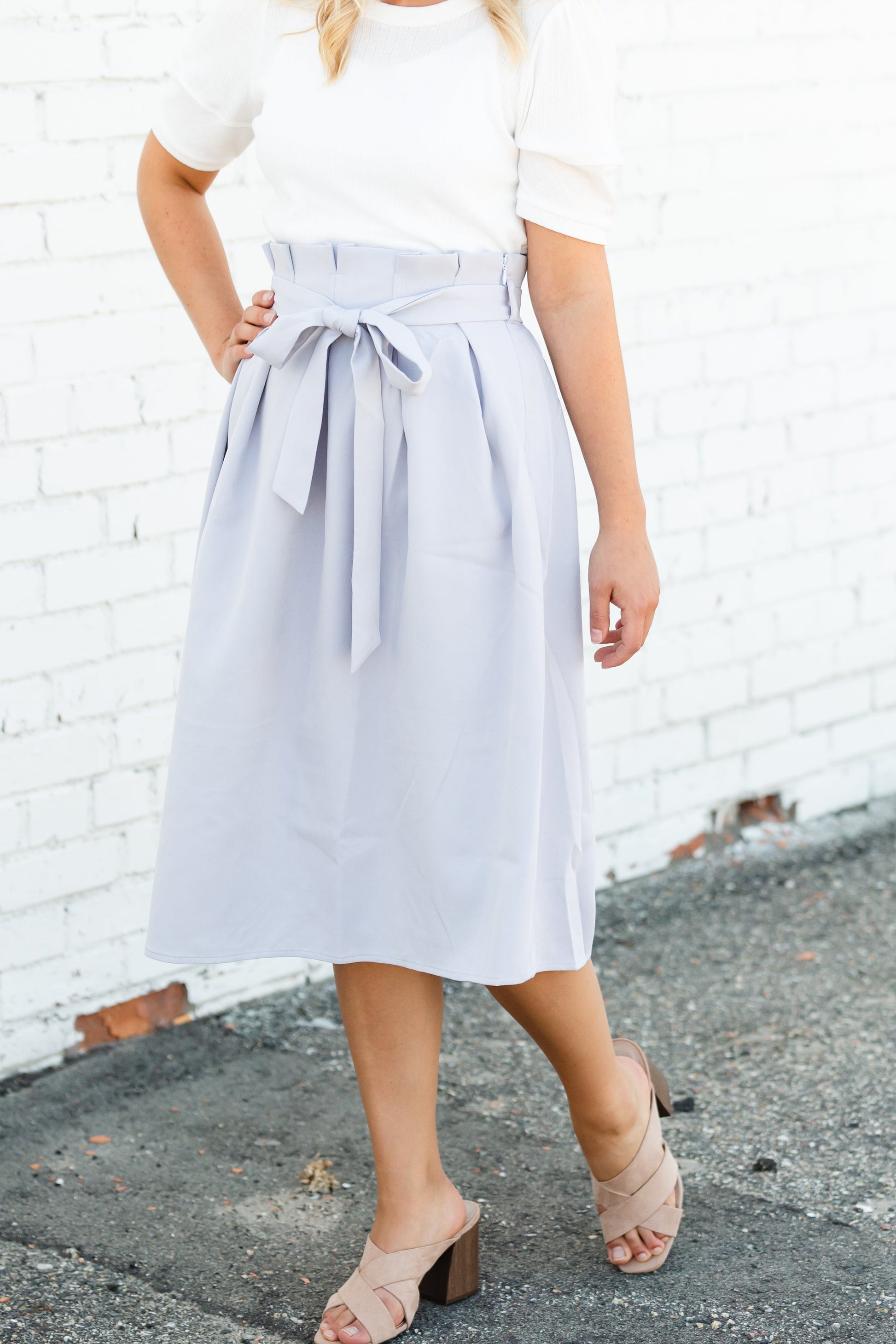 Gray Pleated Waist Tie Midi Skirt - FINAL SALE Skirts