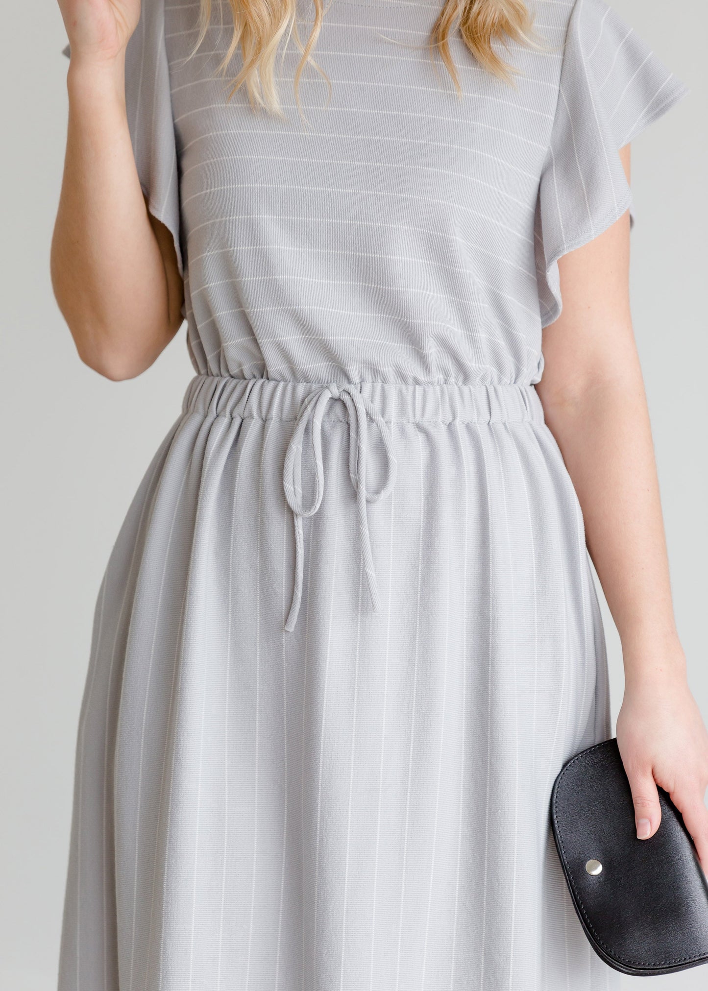 Gray Ruffle Sleeve Striped Midi Dress - FINAL SALE Dresses