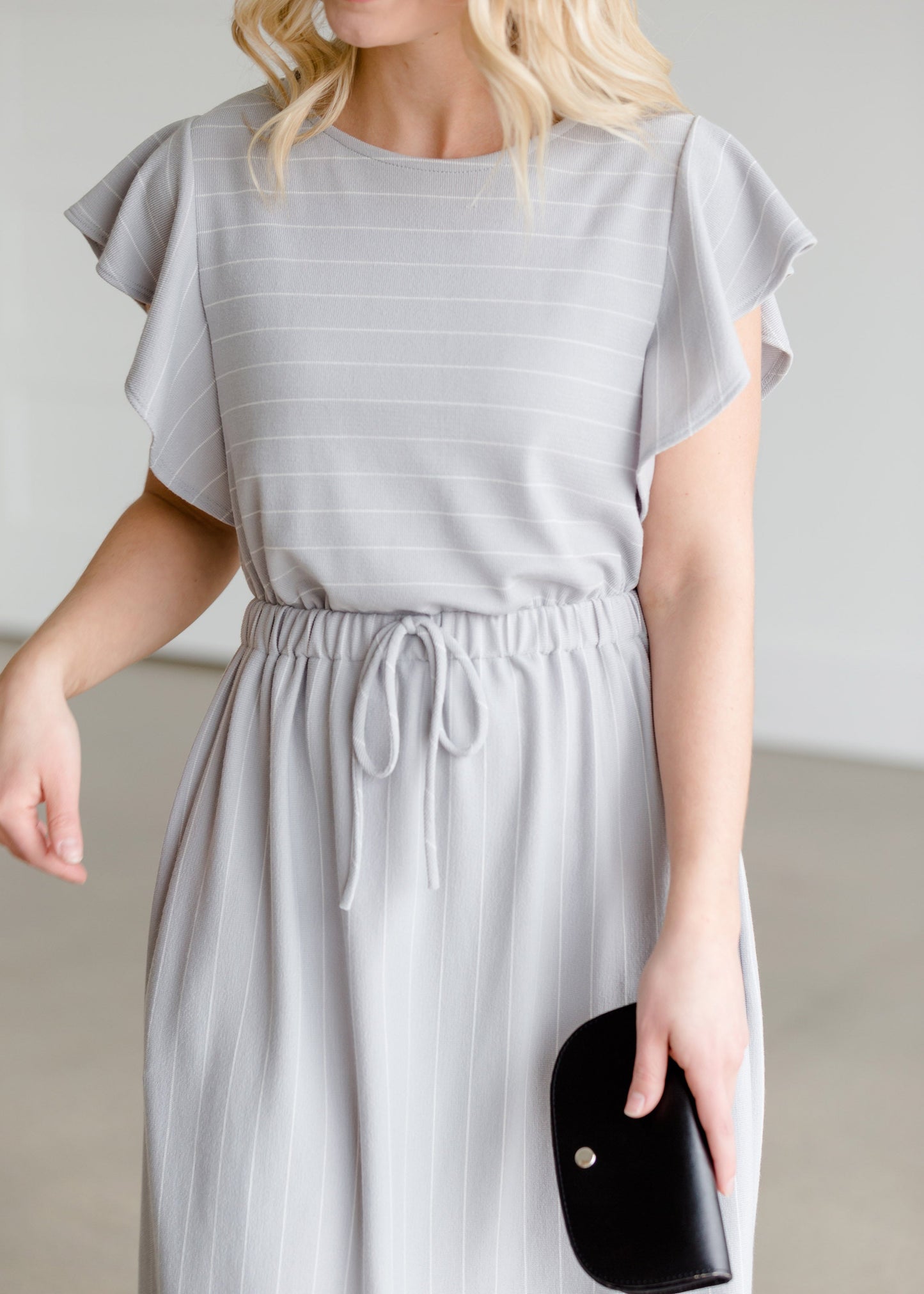 Gray Ruffle Sleeve Striped Midi Dress - FINAL SALE Dresses