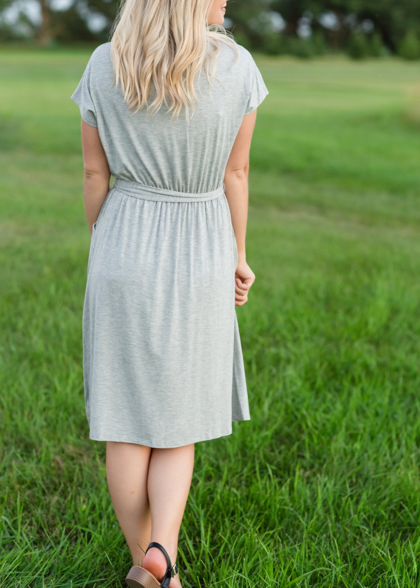 Gray Tie Waist Knit Midi Dress - FINAL SALE Dresses