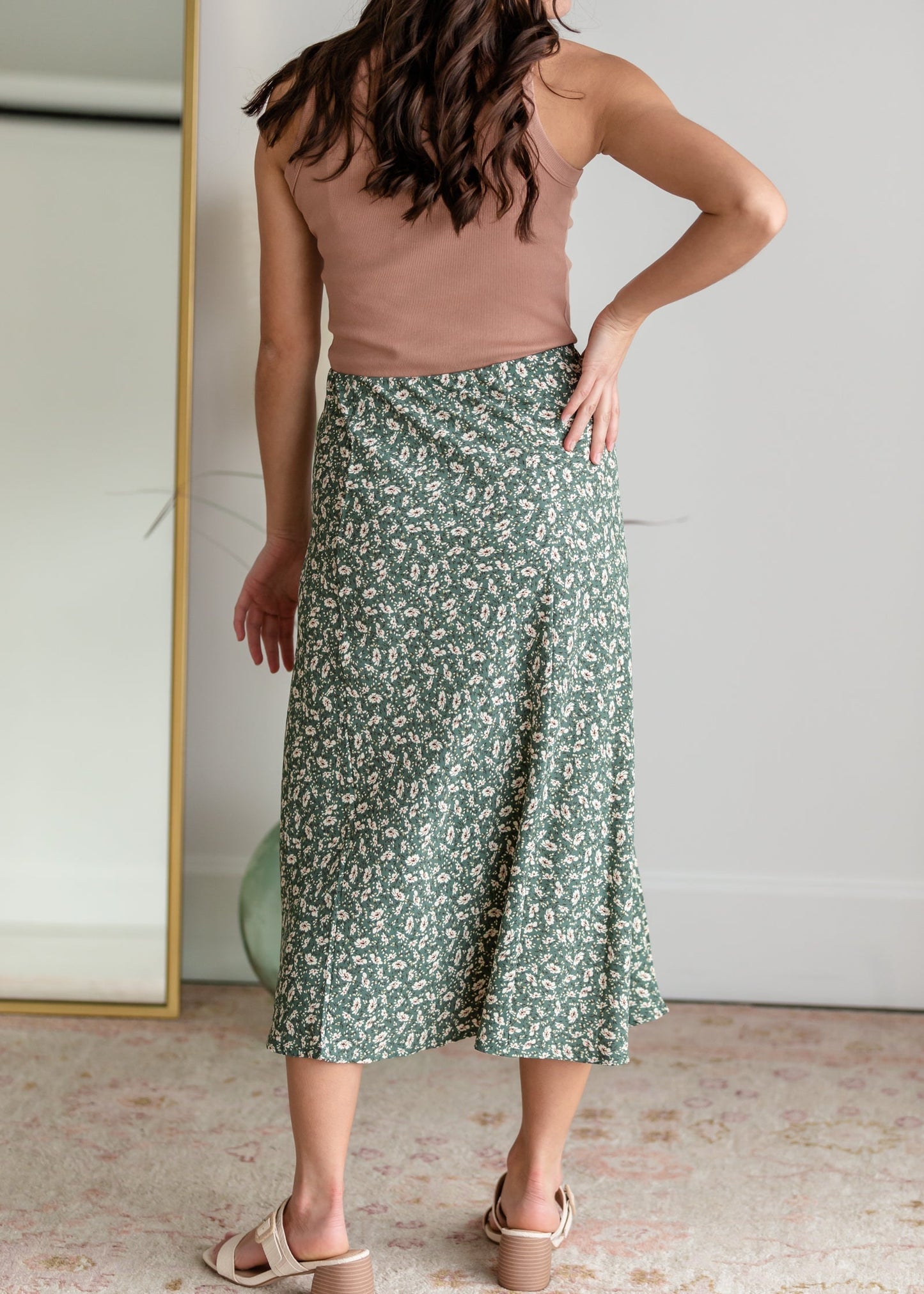 Green Ditsy Floral Simple Midi Skirt Skirts Be Cool