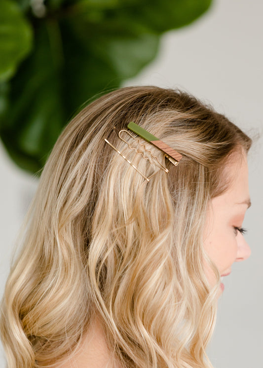 Green + Gold Bar Hair Pin Set Accessories