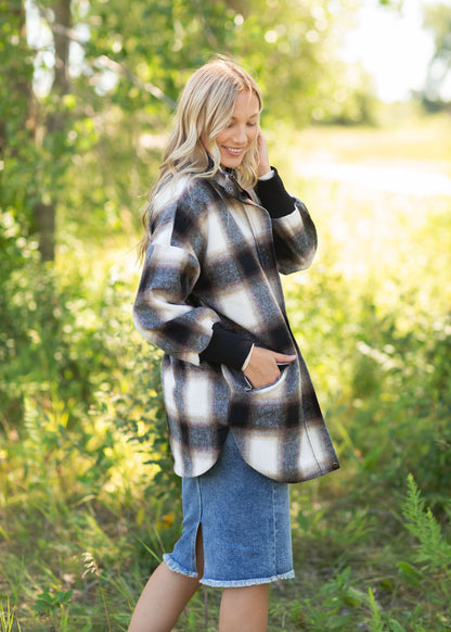 Harper Black Plaid Zip Up Shacket Tops