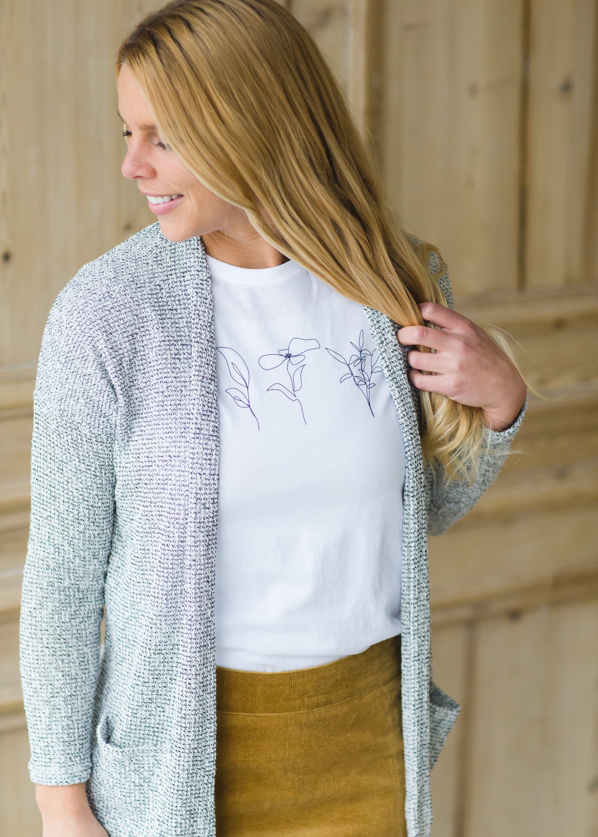 Heathered Ivory + Black Open Front Cozy Cardigan - FINAL SALE Shirt