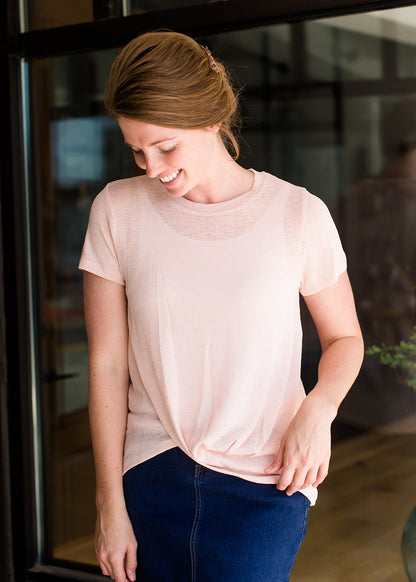 blush twist hem modest tee