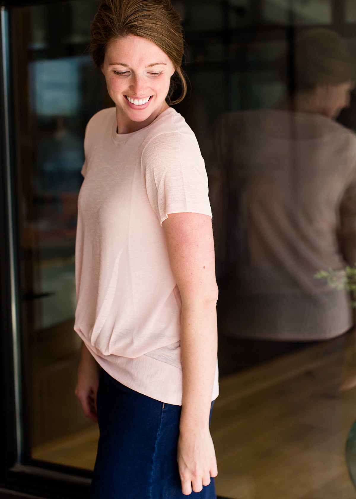 blush twist hem modest tee