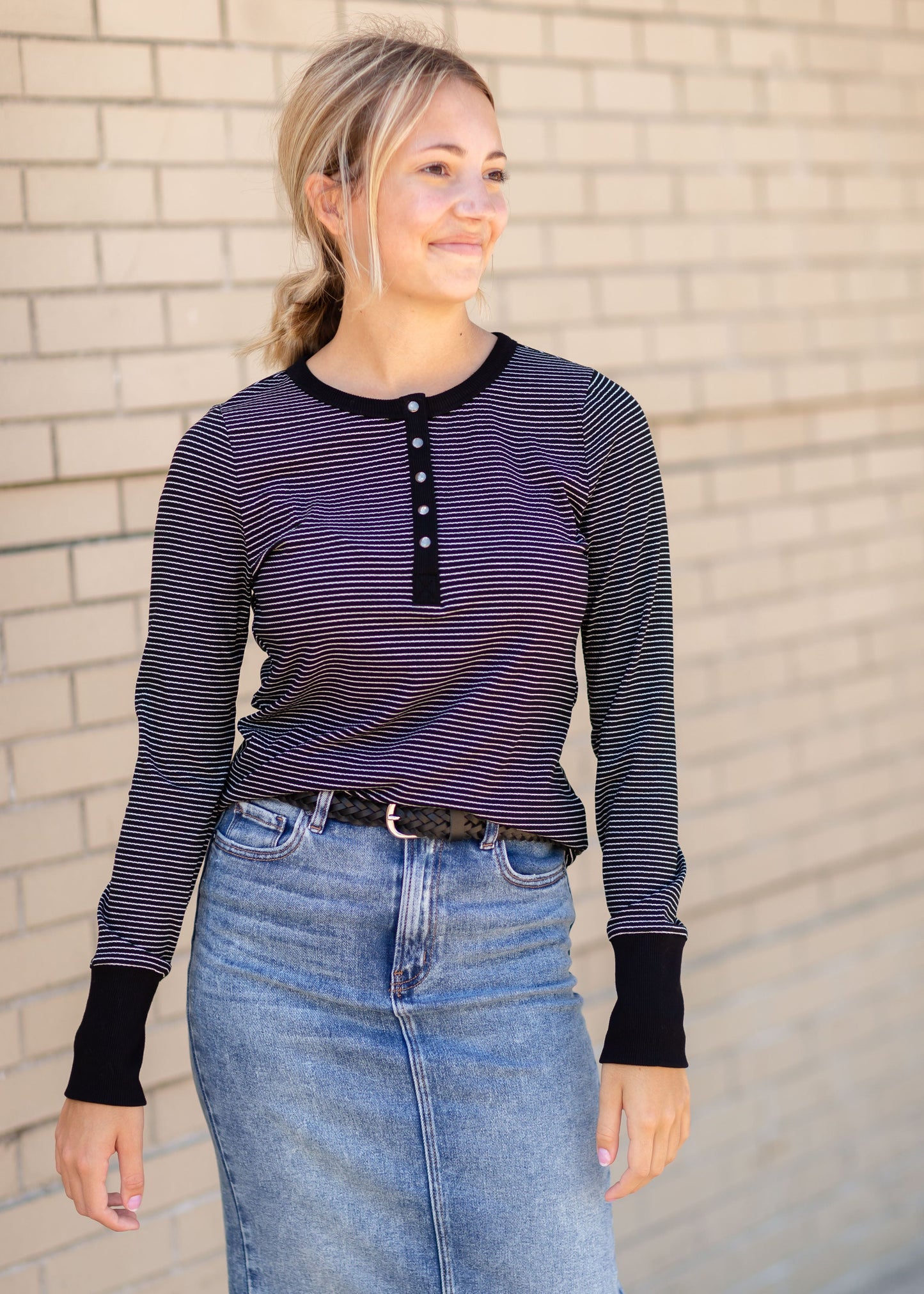 Henley Top With Contrast Tops