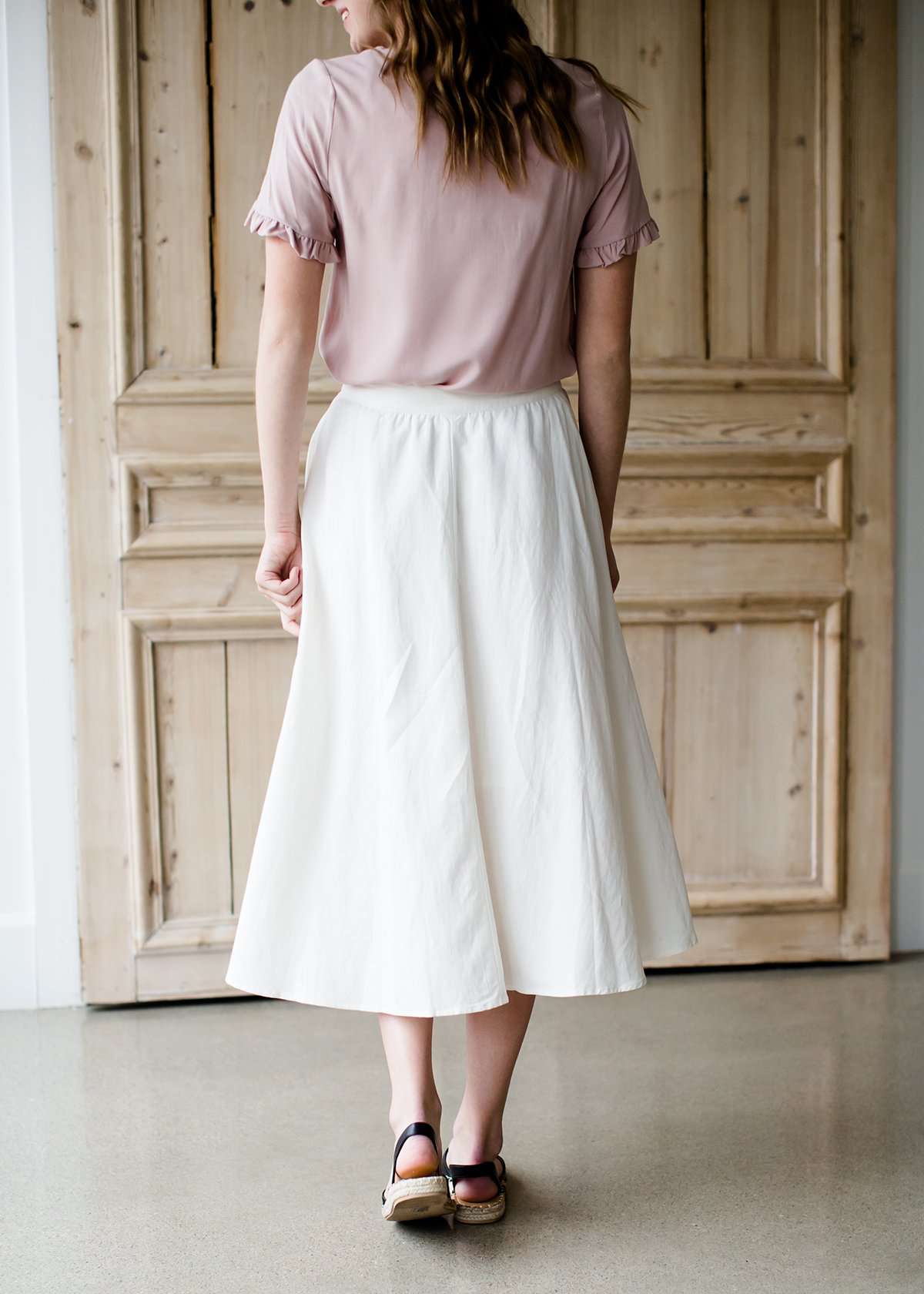 Highwaist white button front a line midi skirt