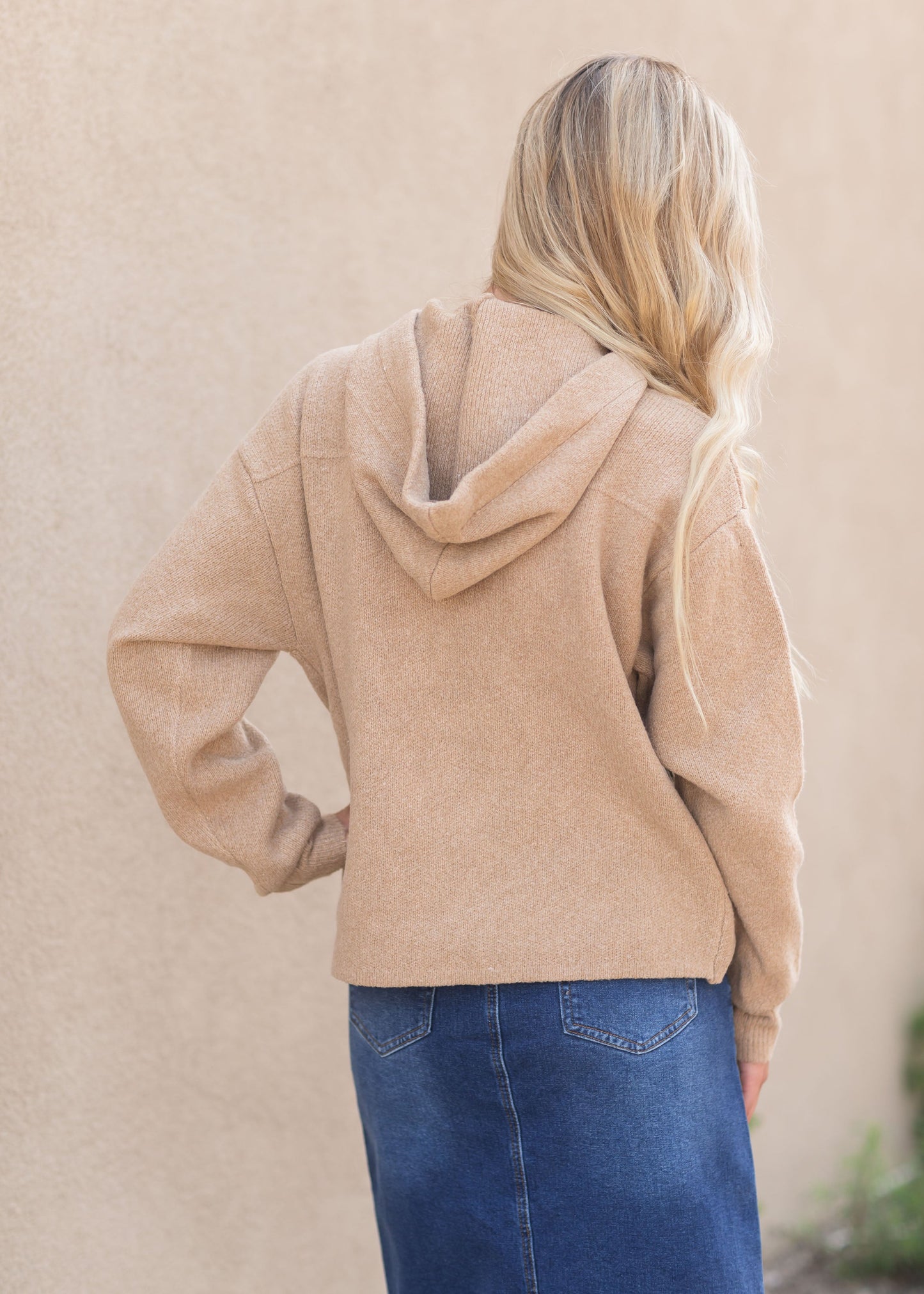 Hooded Drawstring Button Front Sweater Tops