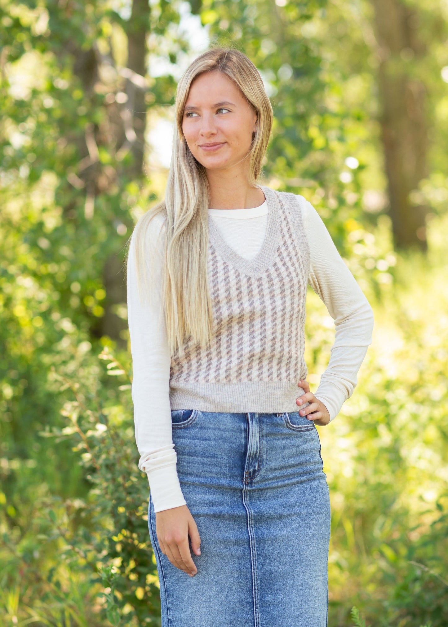 Hounds Tooth V-Neck Sweater Vest Tops