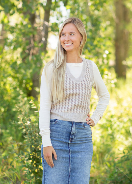 Hounds Tooth V-Neck Sweater Vest Tops