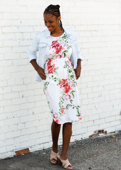 Ivory Floral Pocket Midi Dress - FINAL SALE Dresses