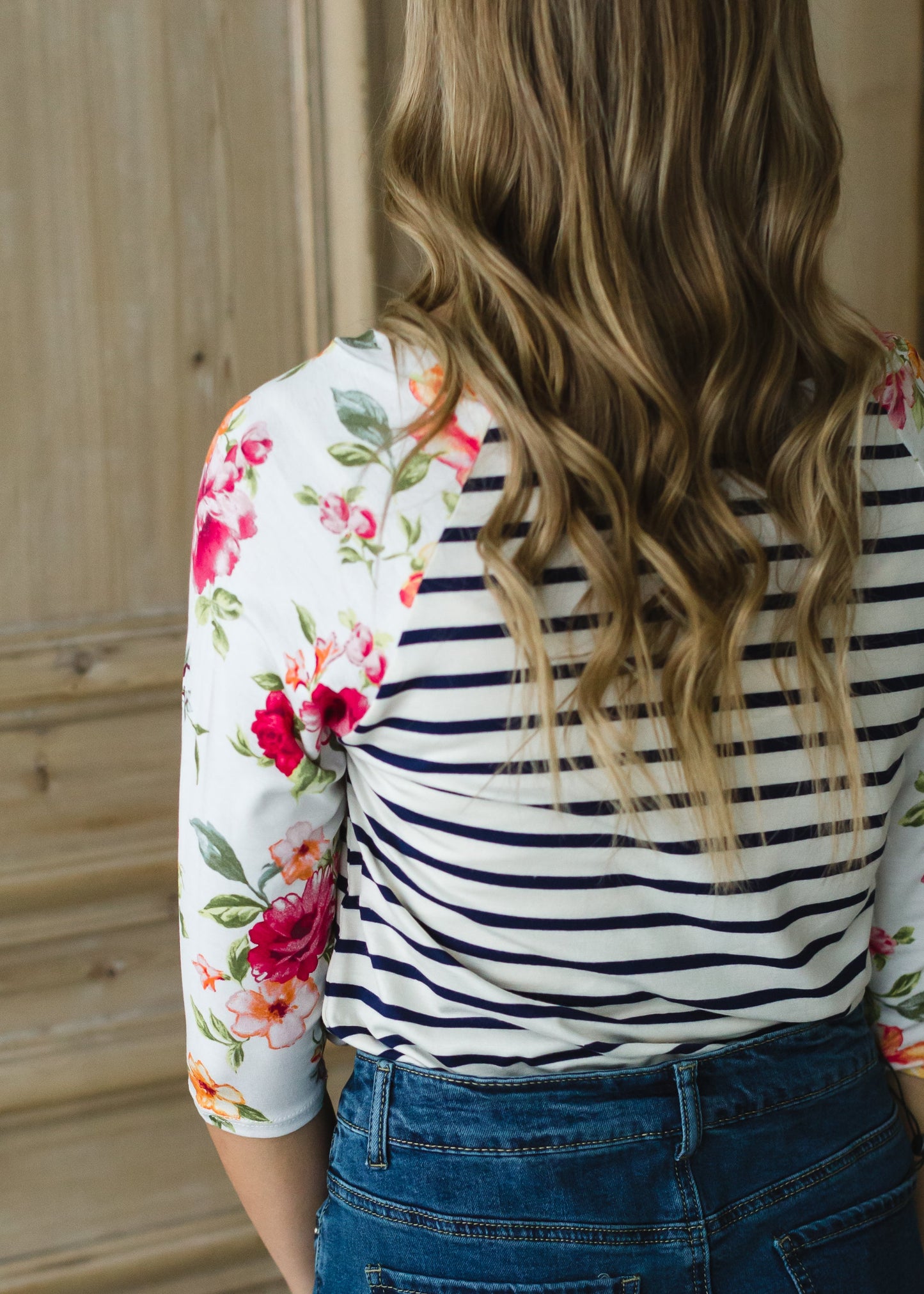 Ivory Floral + Striped Raglan Top - FINAL SALE Tops