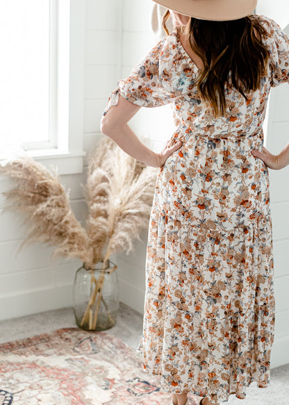 Ivory Floral Tie Sleeve Maxi Dress Dresses