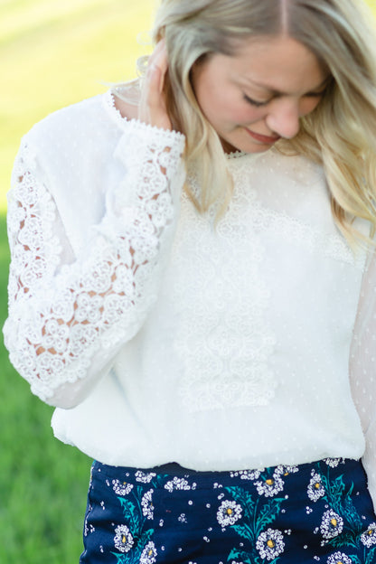 Ivory Lace Swiss Dot Blouse - FINAL SALE Tops