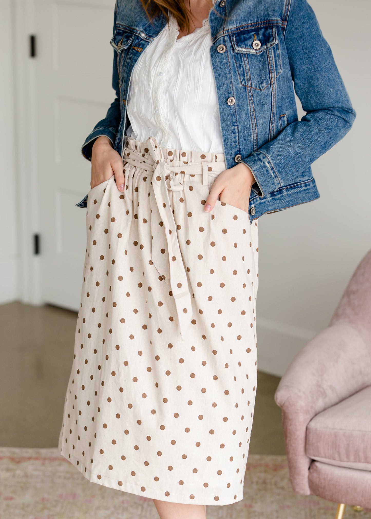 Ivory Polka Dot Paper Bag Midi Skirt - FINAL SALE Skirts