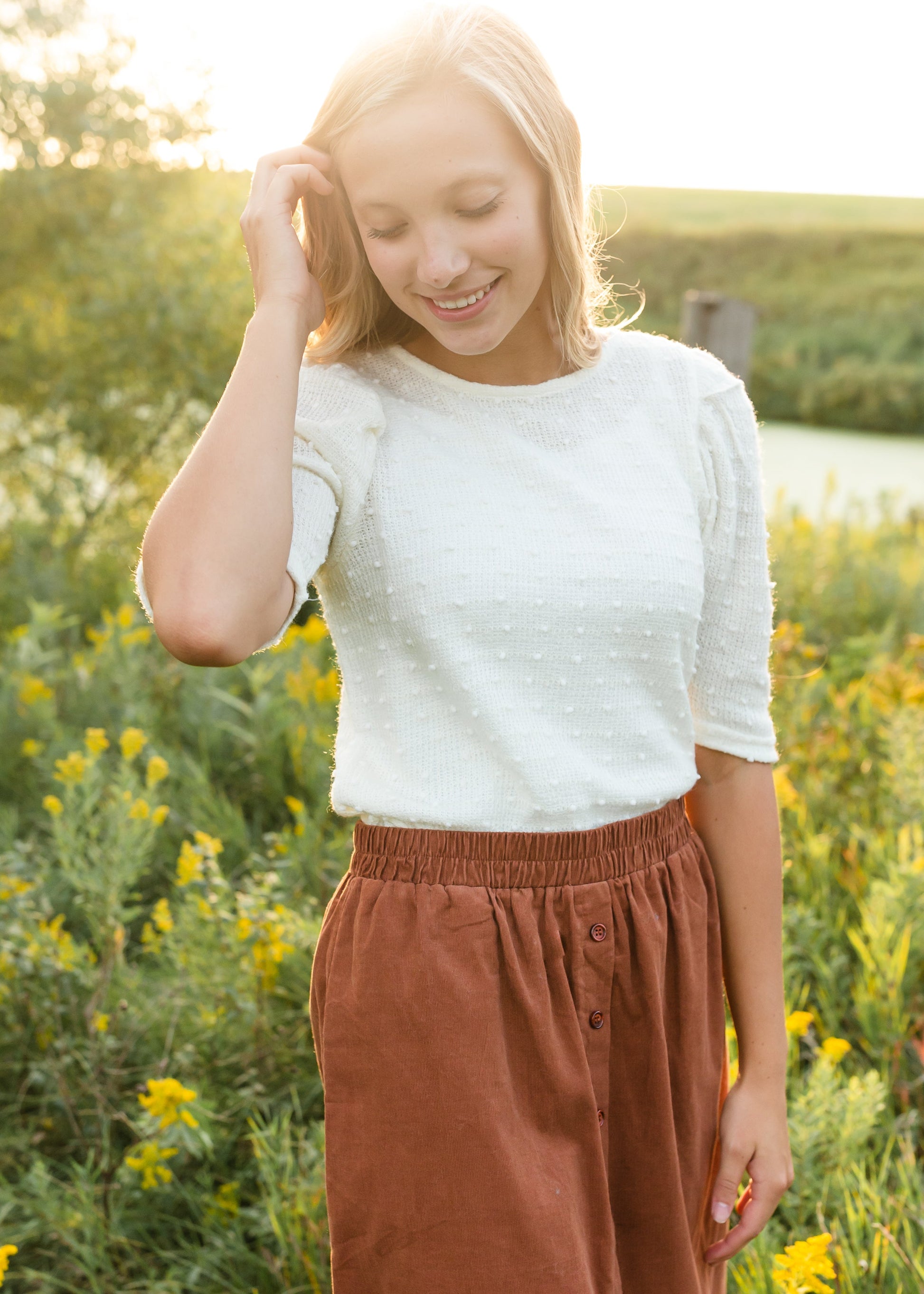 Ivory Puff Sleeve Pom Pom Sweater - FINAL SALE Tops