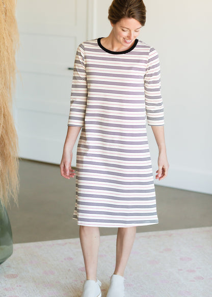 Ivory Striped Long Sleeve Midi Dress - FINAL SALE Dresses