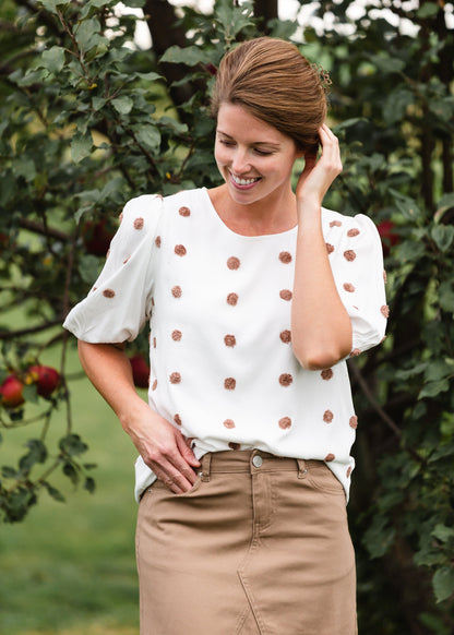 Ivory Swiss Dot Puff Sleeve Top - FINAL SALE Tops