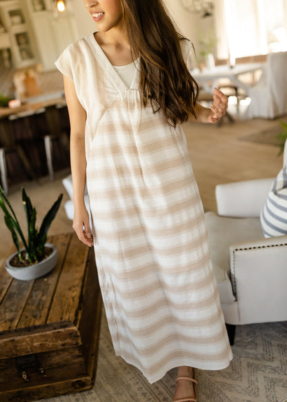 Ivory Woven Striped Midi Dress - FINAL SALE Dresses