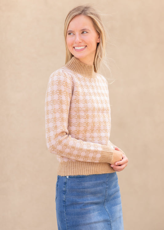 Jodene Lilac + Tan Mock Neck Sweater Tops