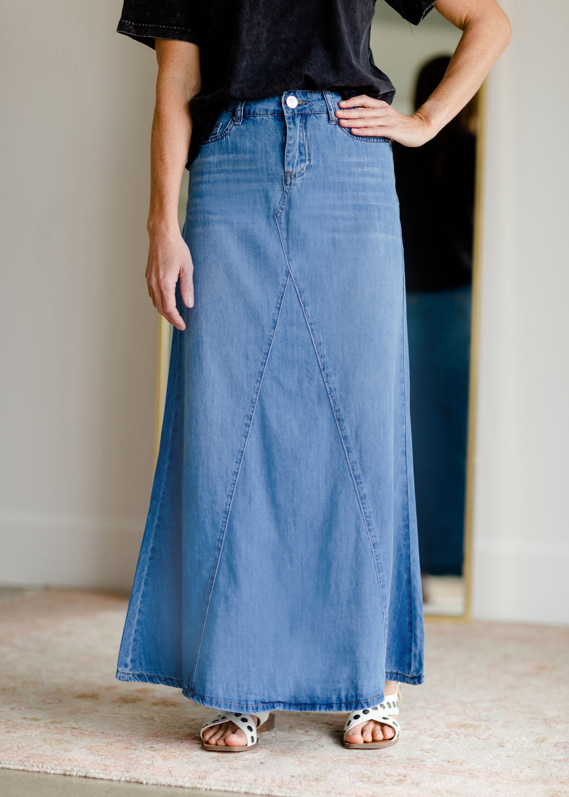 Kathryn A-Line Long Denim Jean Skirt Inherit Co.